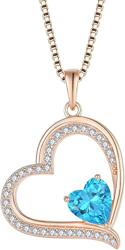 Oskani Collar con colgante de corazón para mujer, collar de cadena de plata de ley 925 para mujer, collar de diamantes de nacimiento de piedra