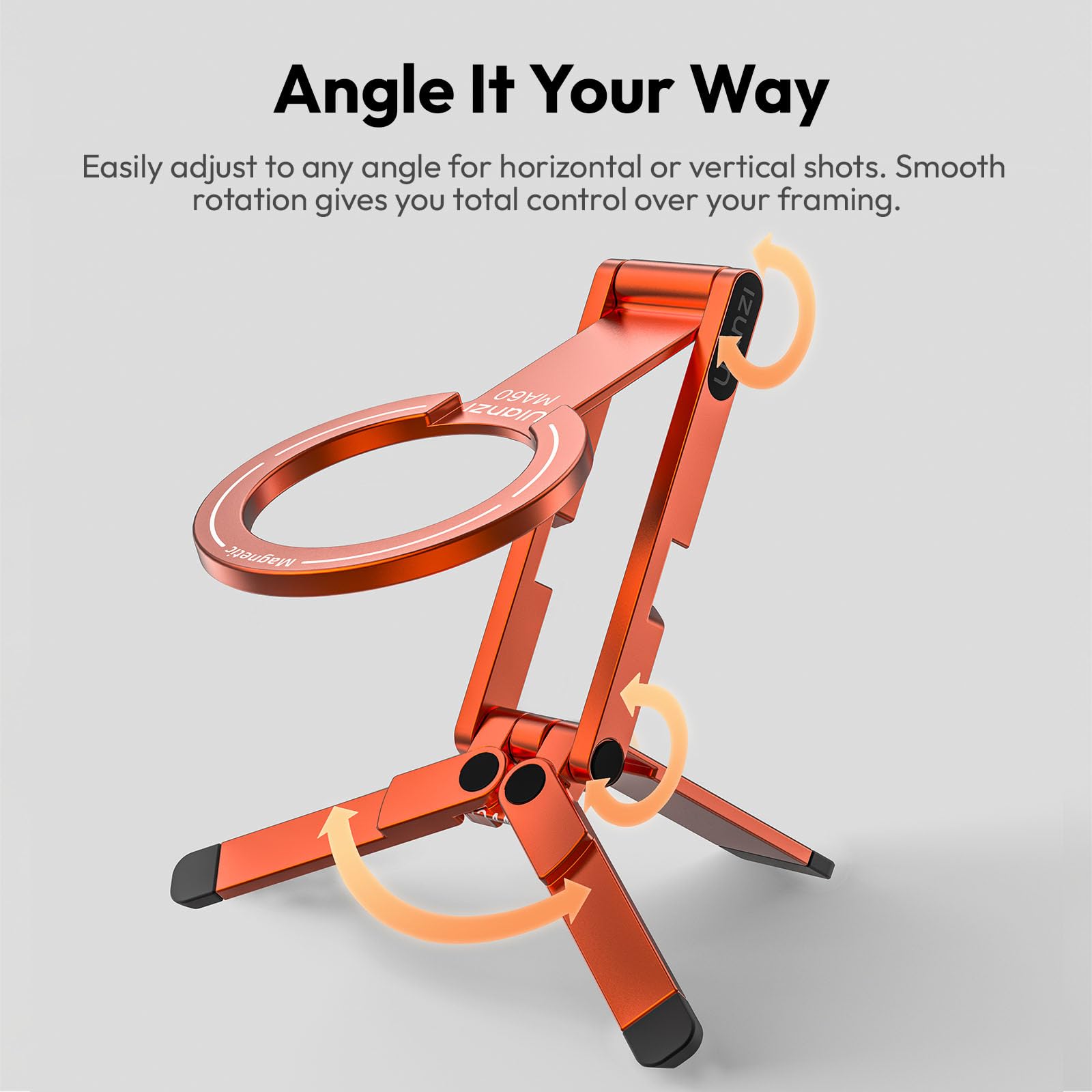 ULANZI MA60 Trépied Magnétique, 3-in-1 Aluminium Mini Selfie Stick Pliable, Force Magnétique 14, Support de Téléphone Portable Pocket Tripod Compatible iPhone 17 16 15 14 13 12 Magsafe Sumsung, Orange