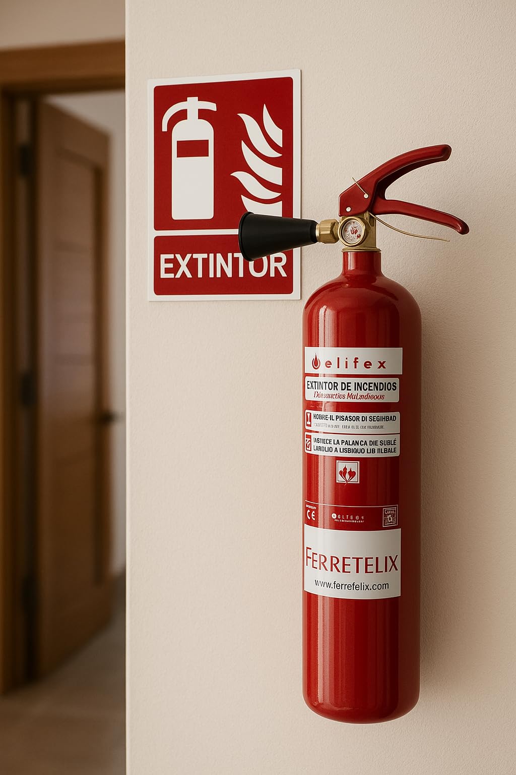 FERRETELIX® Extincteur CO₂ 2 kg + Diffuseur et Support Mural – Sans Résidus – Idéal pour Matériel Électrique – Fabrication 2026