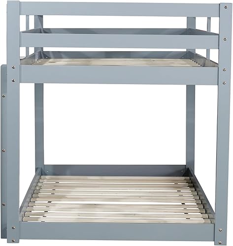 Miniatura 81 de Litera baja individual sobre individual, base de cama de madera maciza con escalera y barandillas de seguridad, literas individuales para niños y