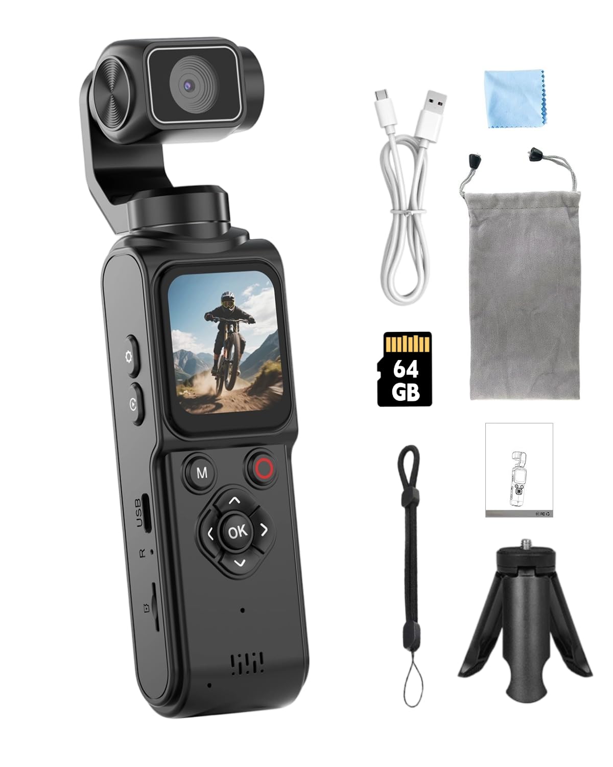 4K Vlogging Camera with 330° Rotating Lens & Face Tracking, 65MP Pocket Camera with WiFi, 6-Axis Stabilization, Touch Screen, 64GB TF Card & Tripod, Handheld POV Cam for YouTube TikTok Travel-image-31