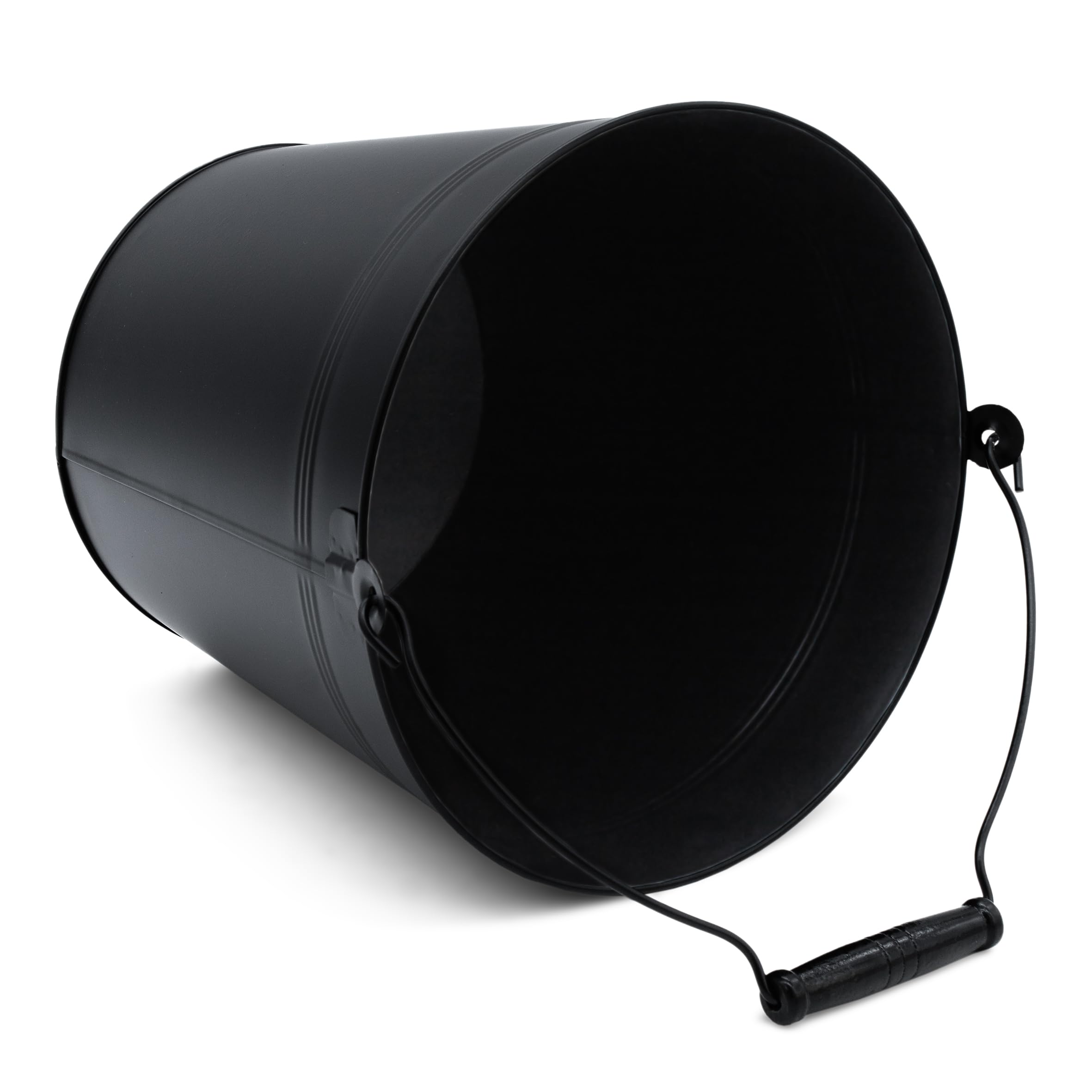Secchio decorativo in zinco con manico in legno – Nero / 10 L – Secchio in metallo per piantare o trasportare – Spetebo