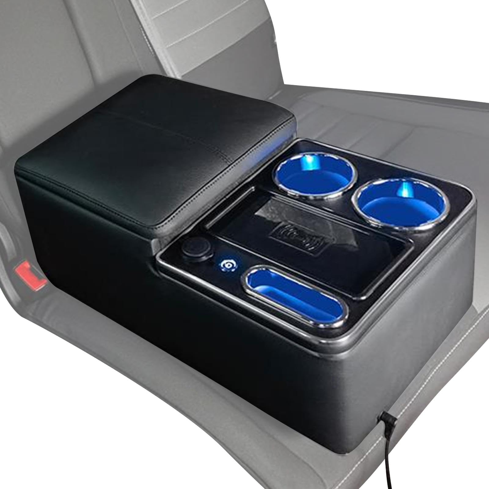 Teksome Organizzatore per console centrale – Organizer multifunzionale per | camion, con luce a LED, console centrale con portabicchieri e supporto per telefono, per auto, minivan, camion