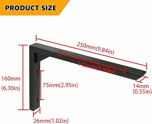 Miniatura 2 de Alise Soportes de estante flotantes, soportes en L negro mate para estantes, soporte de pared resistente, soportes de esquina de unión para soporte