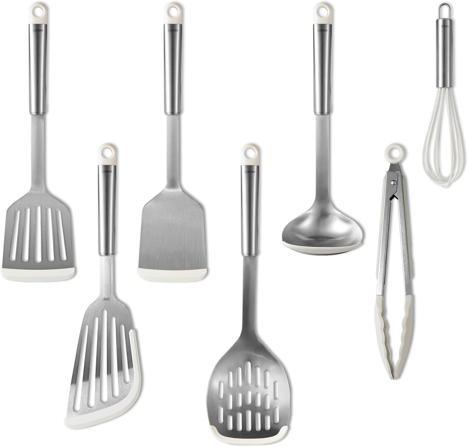 CAROTE 7PCS Cooking Utensils Set, Stainless Steel Kitchen Utensill Set, Kitchen Gadgets for Nonstick Pots and Pans, Utensil Sets with Tongs, Ladle Spatula &Turner, White CAROTE 7PCS Cooking Utensils Set, Stainless Steel Kitchen Utensill Set, Kitchen Gadgets for Nonstick Pots and Pans, Utensil Sets with Tongs, Ladle Spatula &Turner, White