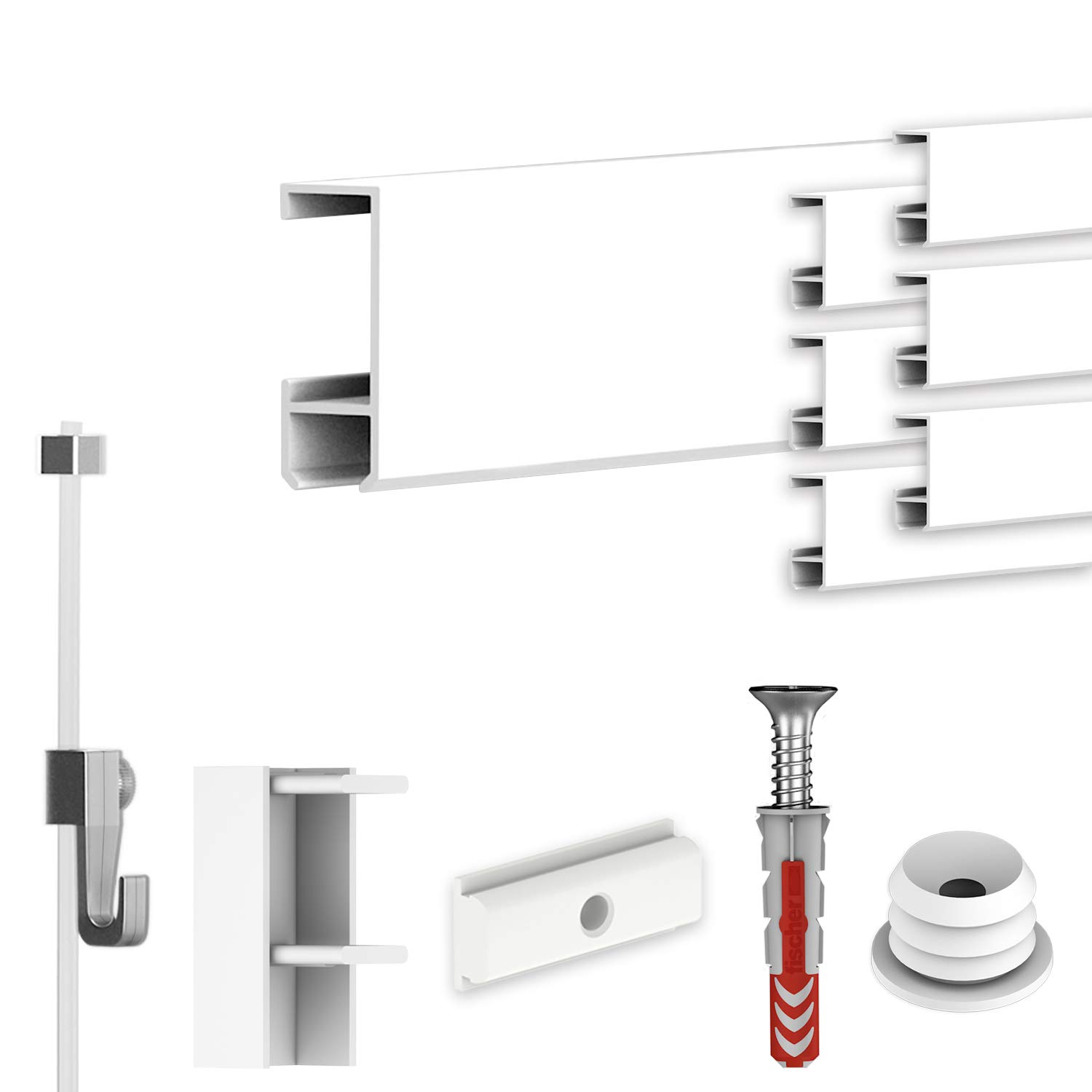 hang-it Komplettset - Galerieleisten Bilderleisten - 14 Meter inkl. Bilderhaken, Seile und Montagematerial