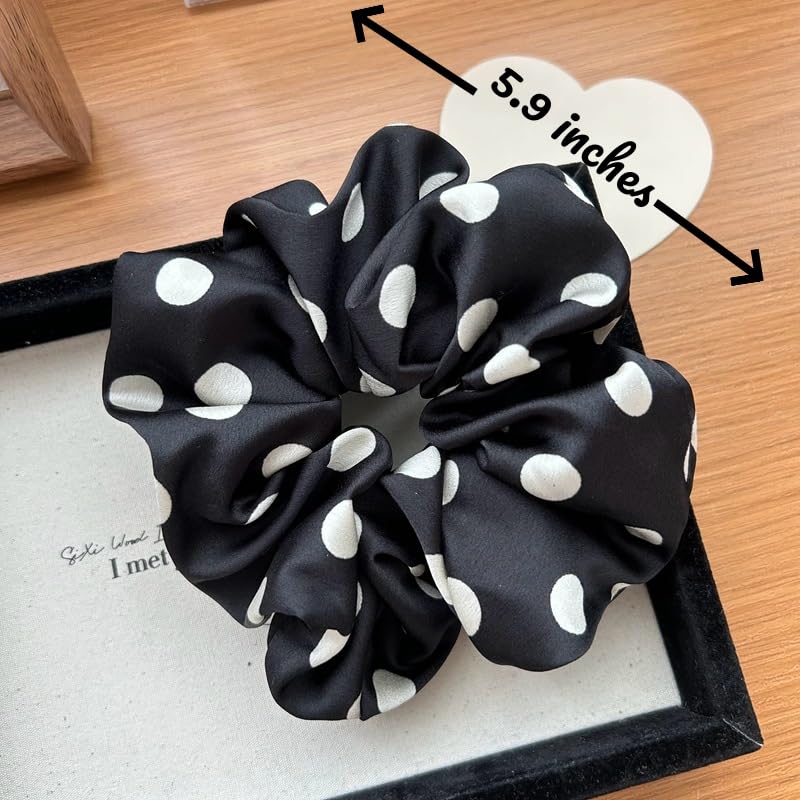 Lemeilleur 2 PCS Polka Dots Silklike Hair Scrunchies Long Hair Hair Eleastic Bands Scrunchy Hair Ties Ropes Ponytail Holders Cloth Bands for Girls and Women