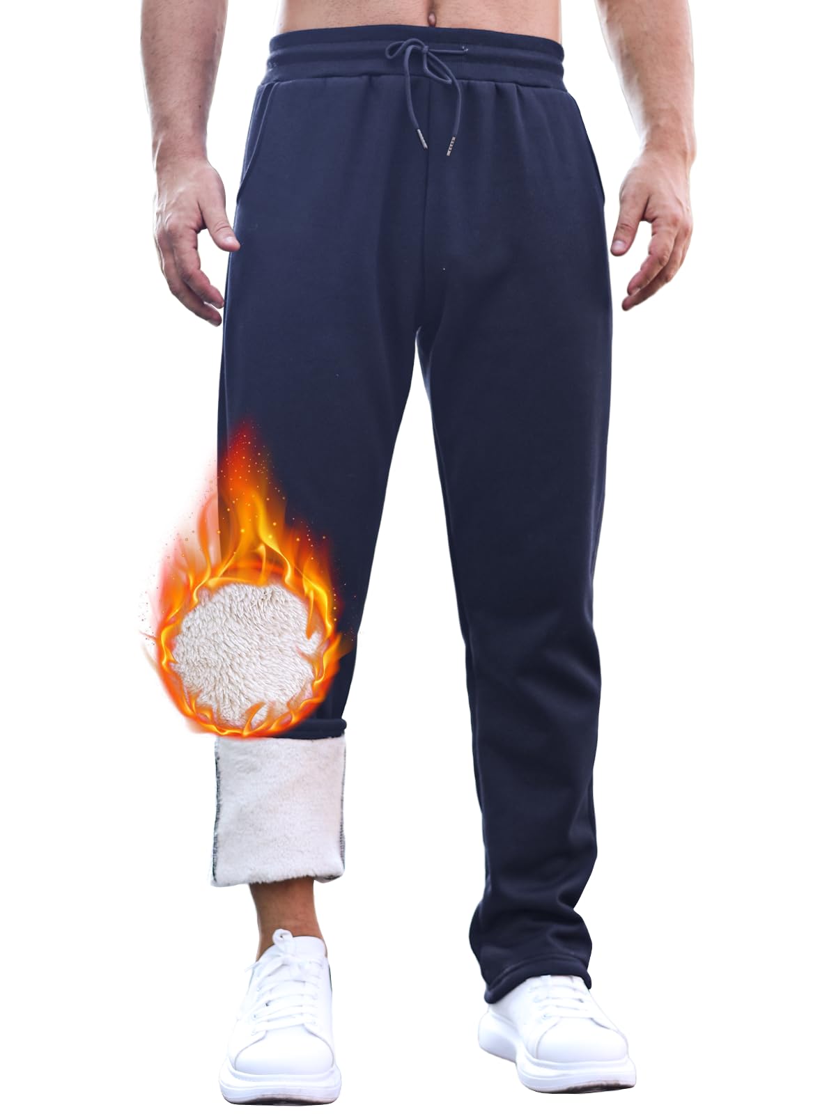 Tolaler Jogginghose Herren Warm, Gepolsterte Warme und Bequeme Jogginghose Freizeithose Herren Verstellbare Kuschelhose Herren mit Kordelzug und Taschen