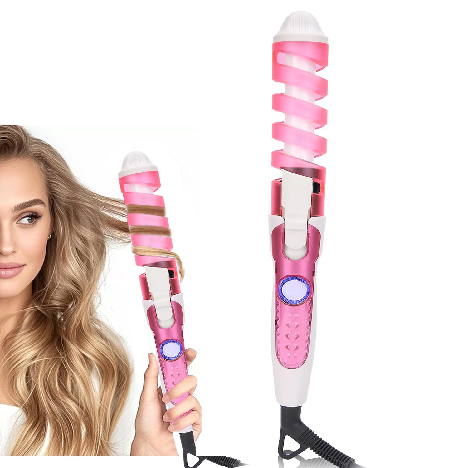 Spiral Hair Curler and Crimper - Electric Curling Wand, Curling Iron for Hairstyling, Negative Ions Lock in Moisture, 110-240V, Gift for Women and Girls (US)