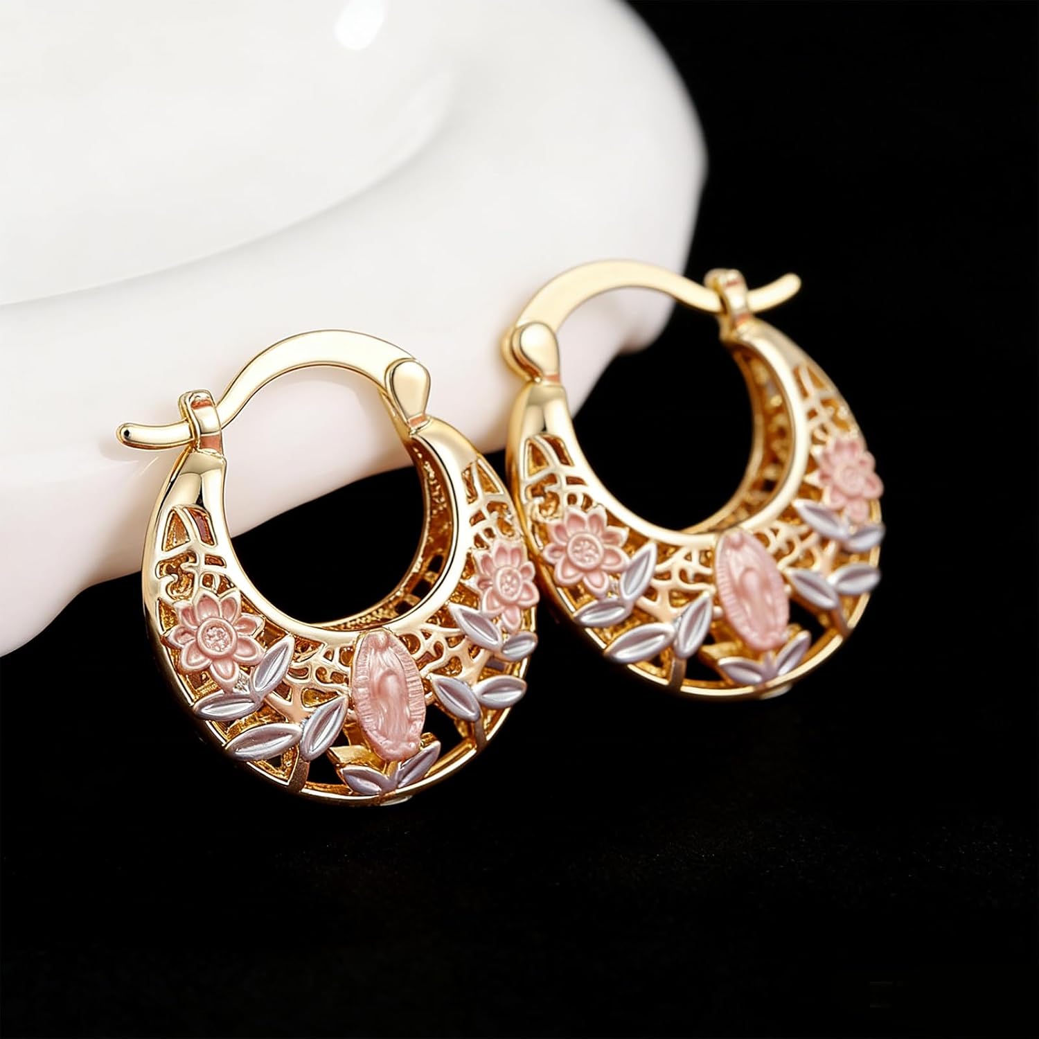 Vintage Earrings for Women Hoop Earrings Mary Catholic Jewelry Virgin Mary Flower Basket Earring for Religious Ritual Holiday Celebration - Image 7