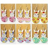 HAGNA 6 Par Conejo Pendientes Dangle Drop, Pascua Pendientes Colgante, Pendientes De Primavera Con Huevos De Pascua Y Elementos Florales, Para Mujeres Regalo De Joyería De Pascua (C)