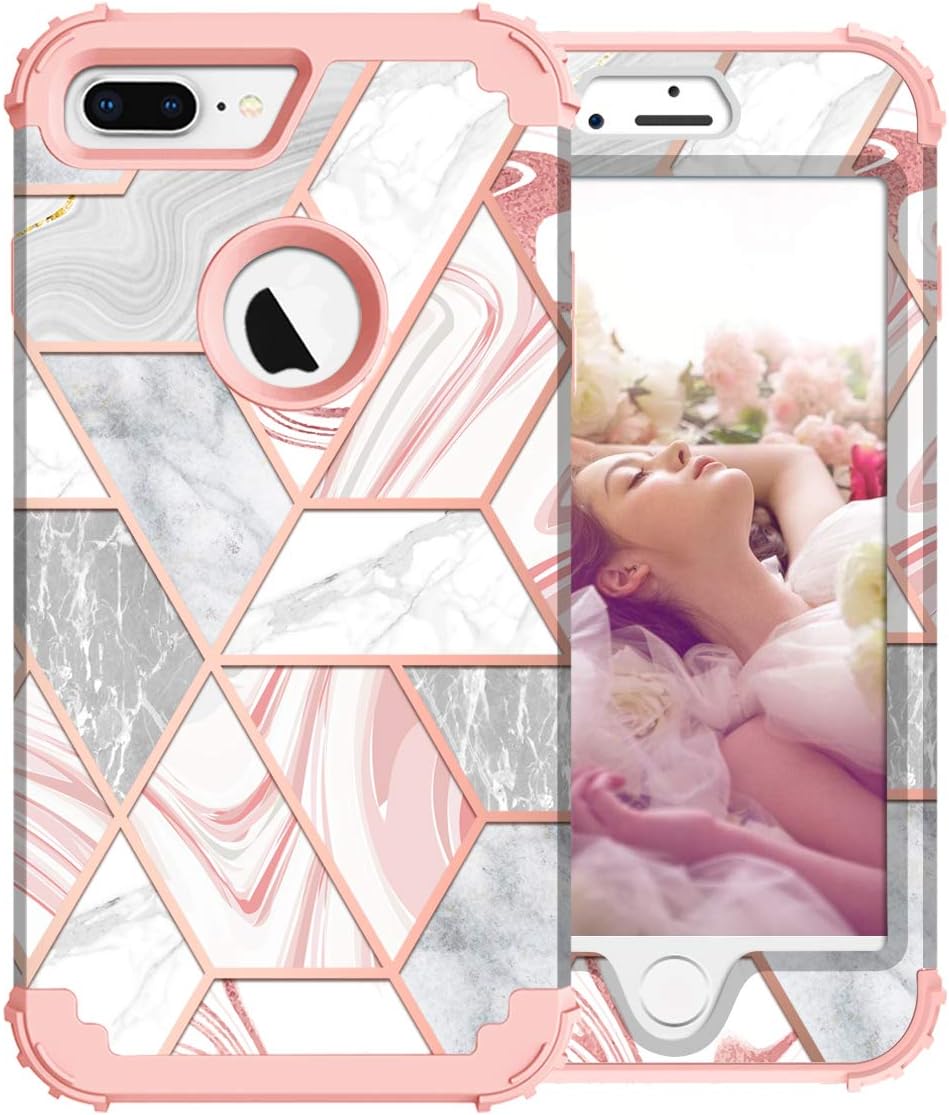 iPhone 8 Plus Case, iPhone 7 Plus case PIXIU Three Layer Heavy Duty Hybrid Sturdy Armor Shockproof Protective Phone Cover Cases for Apple iPhone 8 Plus/7 Plus 5.5inch Peonies