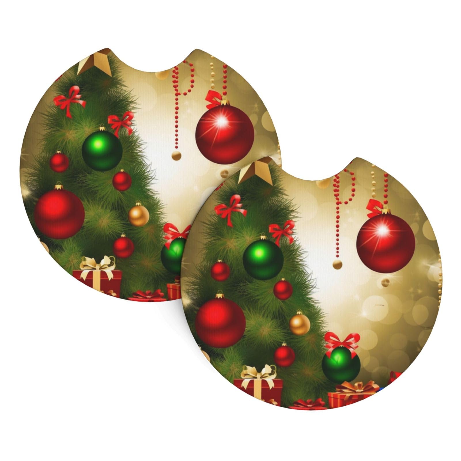 2PCS Car Coaster for Cup Holders Universal Auto Cup Mat Merry Christmas Cup Coaster Pad 2.7" Waterproof Neoprene Non-Slip Cup Holder Coasters Car Interior Accessories for Women Men