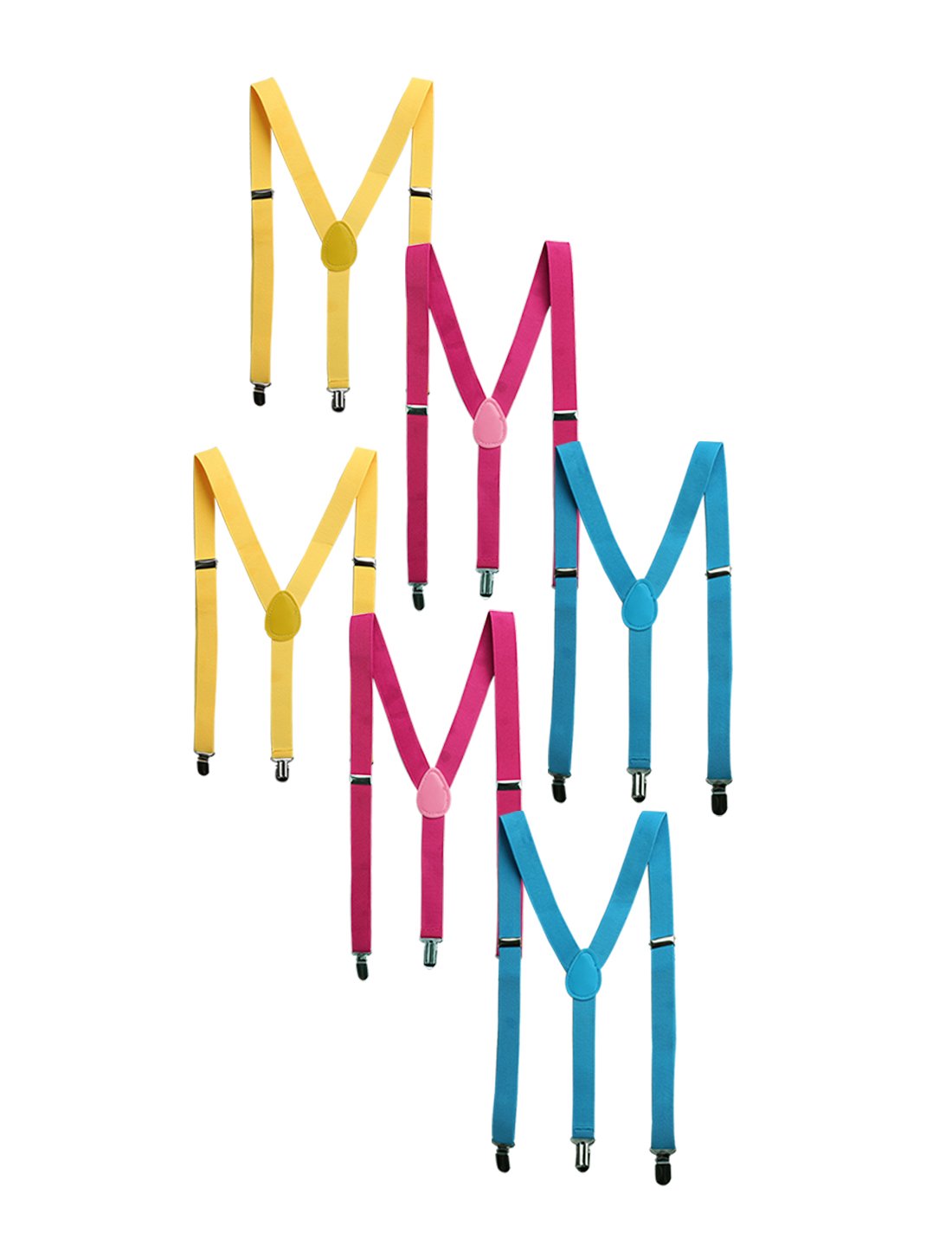 sourcingmap Unisex Elastic Y Shape Back Adjustable Metal Clamps Braces 6 Pack Fuchsia+Sea Blue+Yellow