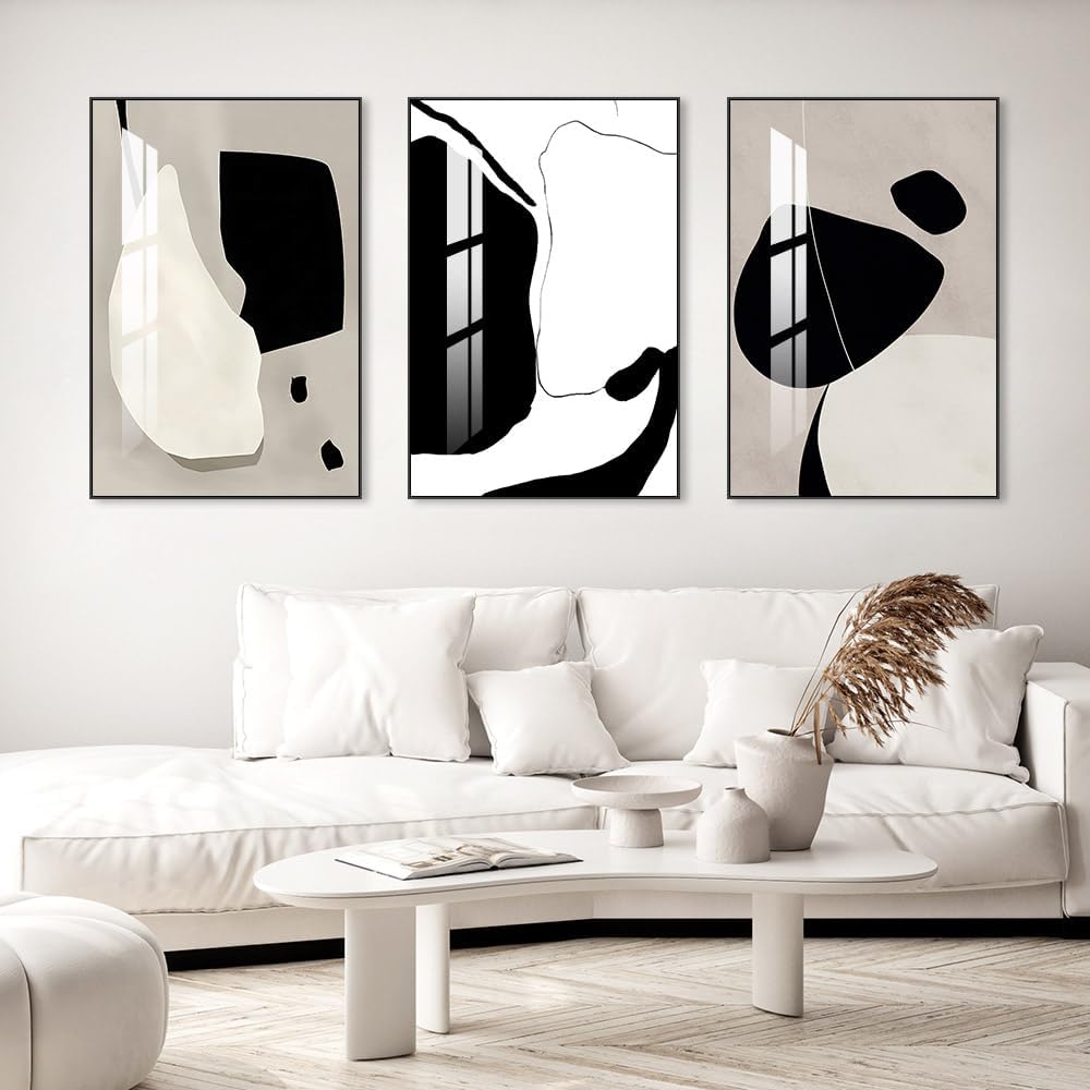 Abstract Wall Art Prints, Framed Wall Art for Living Room, Bedroom, Dining Room, Nursery, Office, Kitchen, Bathroom (White, 24"X 32" X 3 panel)
