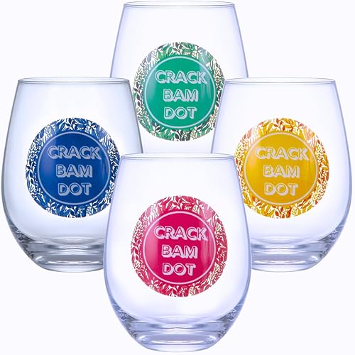 Copas de vino Mahjongg, juego de 4 tazas. Regalo colorido y único tazas de vidrio Mahjongg modernas para cualquier bebida, cóctel o bebida. Ideal