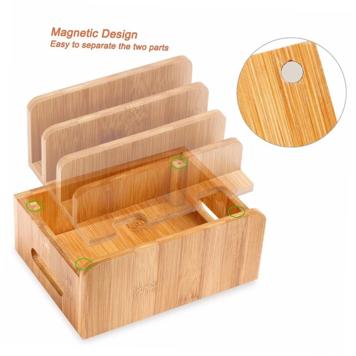 DOITOOL Supporto Caricabatterie USB in Legno per Telefono e Tablet Stazione Ricarica Multi-dispositivo con Organizzatore da Scrivania Elegante Porta Cellulare con Tre Bracci per Spazio