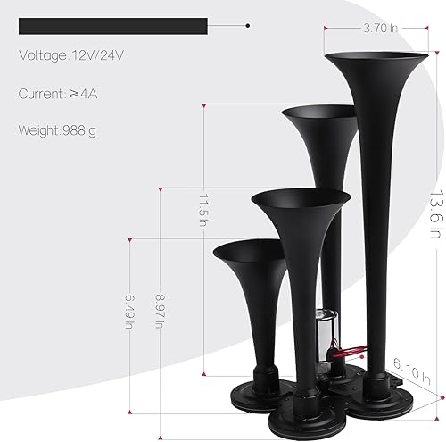 Miniatura 5 de FARBIN - Bocina de camión 12 V24 V de 178 dB con 4 trompetas tipo tren, potente, incluye solenoide eléctrico, universal para camioneta, auto, Jeep,