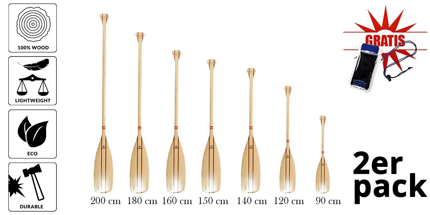 Pagaie en bois de pin - 2 pièces (150 cm) - Housse imperméable incluse.