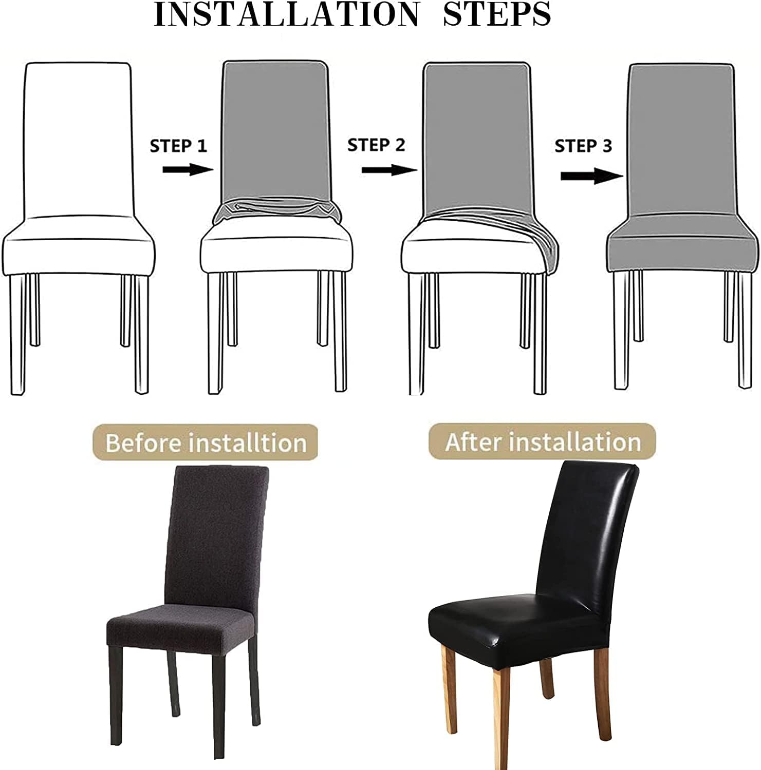 FXBZA Waterproof Dining Chair Covers Stretch Chair Slipcovers Removable Washable Dining Chair Protector Slipcovers Cover for Dining Room Kitchen Hotel Wedding (Color : Black, Size : Set of 2)