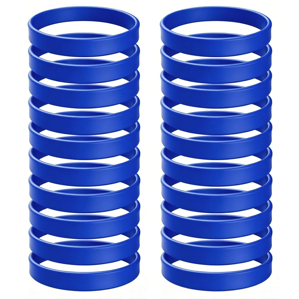 Aoktorkit 20Pcs Blue Silicone Wristbands for Events.Elastic Rubber Bracelets,Silicone Sports Rubber Bracelets,202 * 12 * 2mm Party Event Wristband