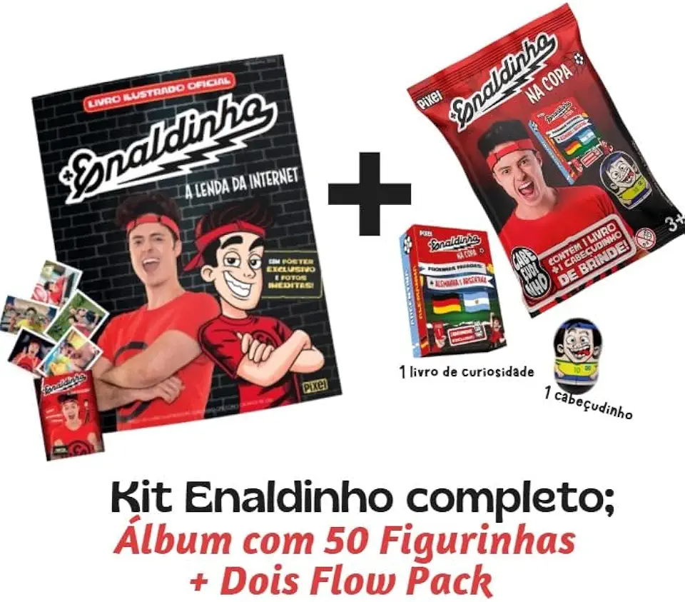 Kit Enaldinho completo: Álbum + 50 Figurinhas + Flow Pack