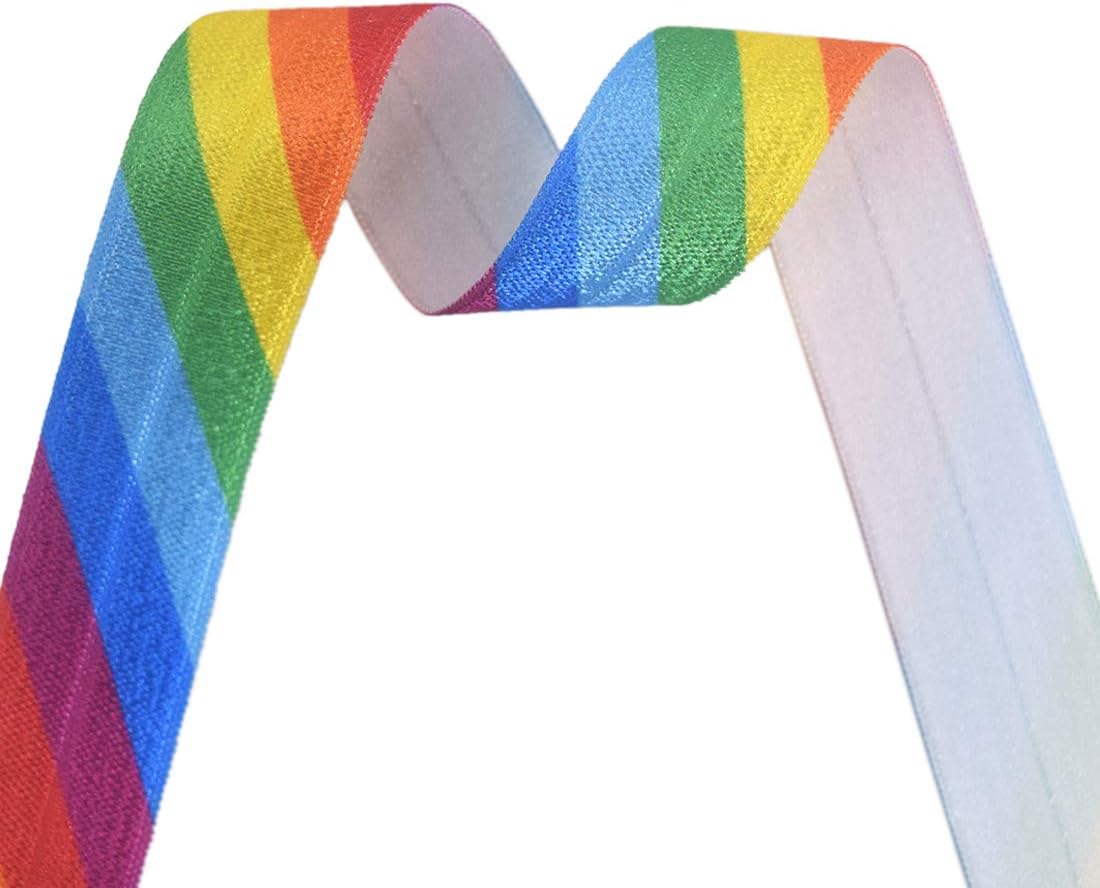DIY PARK 5 Yard 3/4" 20mm Print Fold Over Elastic FOE Spandex Satin Band Baby Headband Hair Tie Tutu Dress Sewing Trim (Rainbow)