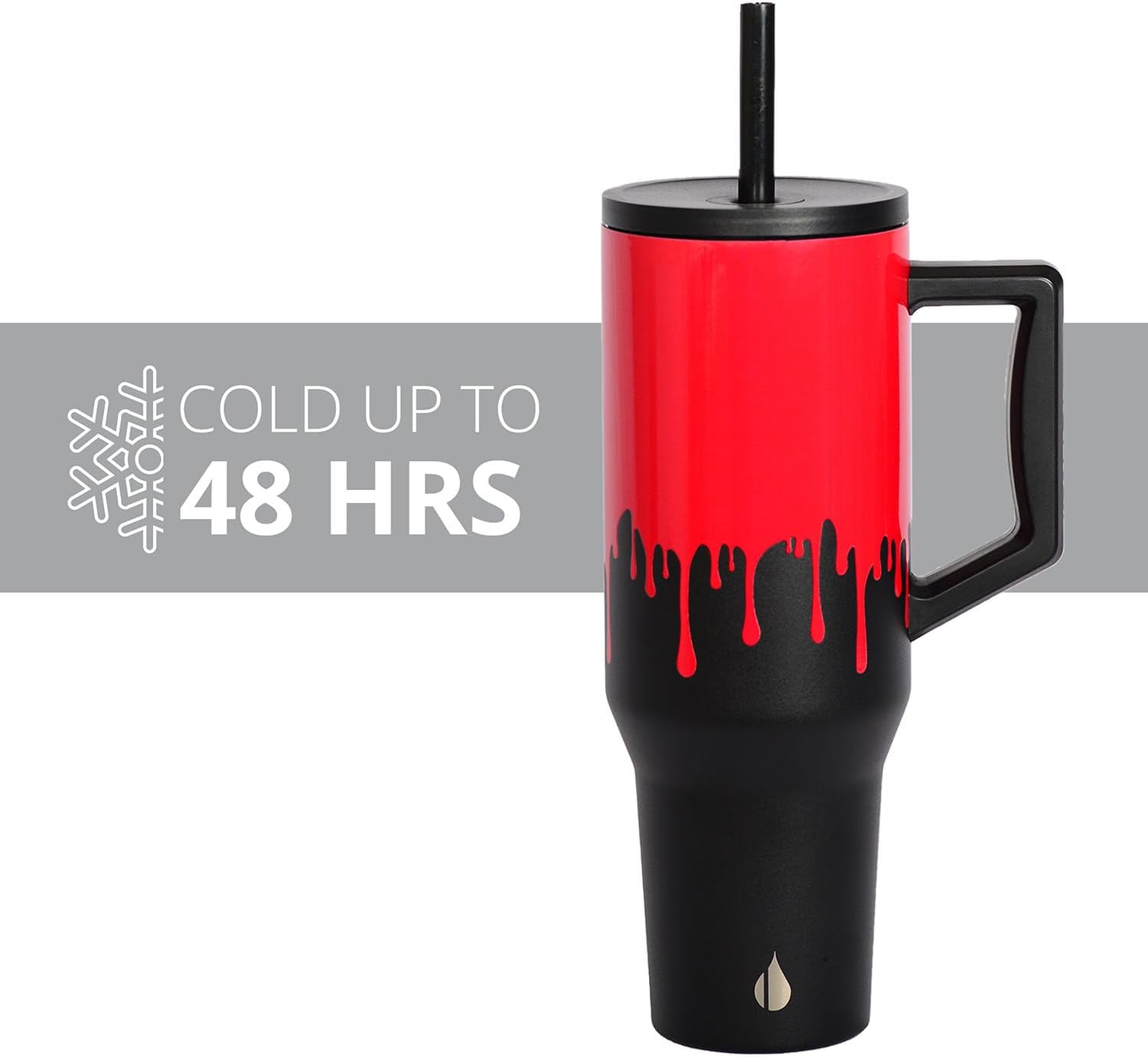 Elemental 40 oz Tumbler with Handle and Straw - Spill Proof Insulated Stainless Steel Commuter for Hot and Cold Beverages - Travel Coffee Mug with 2 Straws & Spill Proof Lid - 40oz - Sanguine Drip - Image 5