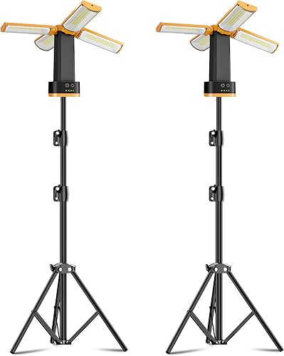 Miniatura 8 de CORESLUX Luces de campamento recargables de 10400 mAh con soporte, luz de trabajo portátil de 6000 K con 4 cabezales de lámpara LED, luz de trabajo