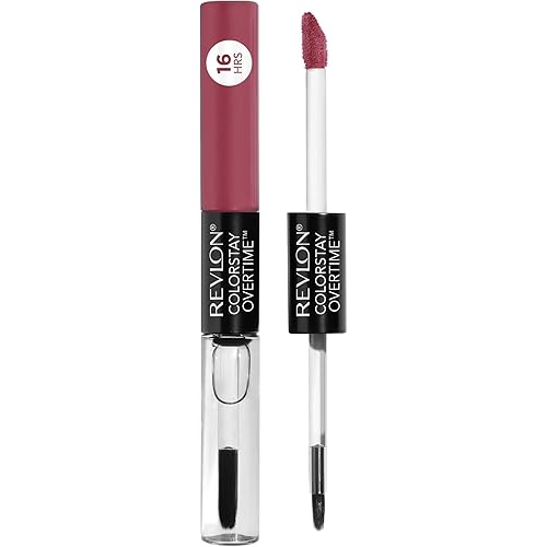 Revlon Liquid Lipstick with Clear Lip Gloss, ColorStay Face Makeup, Overtime Lipcolor, Dual Ended with Vitamin E in Pink, Unlimited Mulberry (220), 0.07 Oz