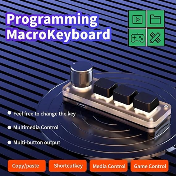 Macropad Macro Mechanical Keyboard Gaming Custom Programming Knob Keypads 3 Keys for Photoshop