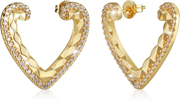 Richapex 18K Crystal Heart Hoop Earrings for Women with Locket Design, White Crystal Cubic Zirconia Dangling Earrings Fine Jewelry Gifts for Her