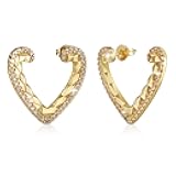 Richapex 18K Crystal Heart Hoop Earrings for Women with Locket Design, White Crystal Cubic Zirconia Dangling Earrings Fine Jewelry Gifts for Her