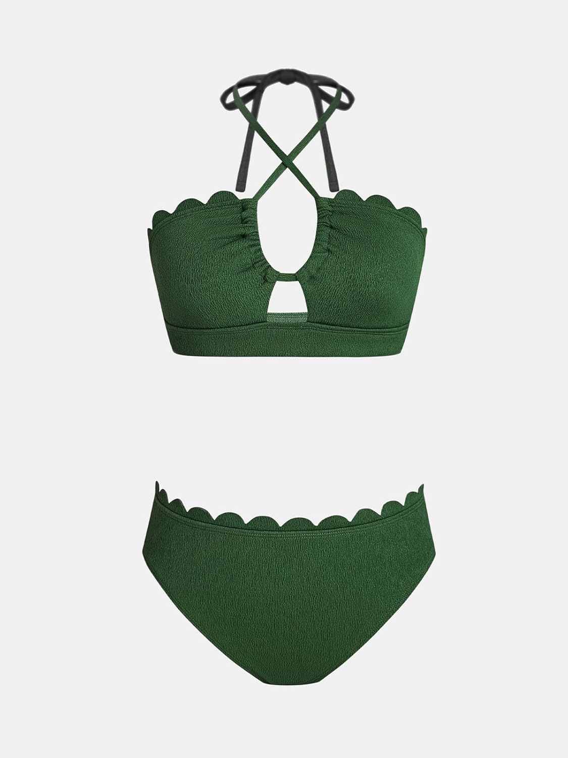 CUPSHE Women's Bikini Sets Adjustable Halter Strappy Swimsuit Crisscross Cutout Scalloped Mid Rise - Image 6