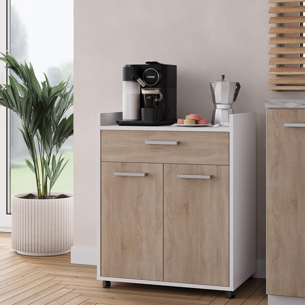 Vicco Rollcontainer Ansel, Weiß/Sonoma, 60 x 40 cm mit Schubladen, auf Rollen fahrbar für Flexible Nutzung im Arbeitsbereich