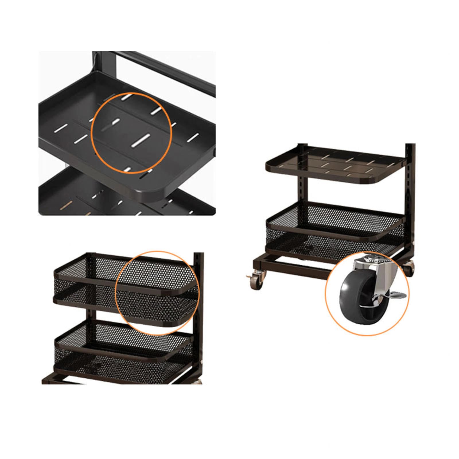 Supporto angolare nero per forno a microonde, armadio scorrevole per piatti e utensili, 4 tavole e 1 cestino, soluzione ideale per cucina e dispensa