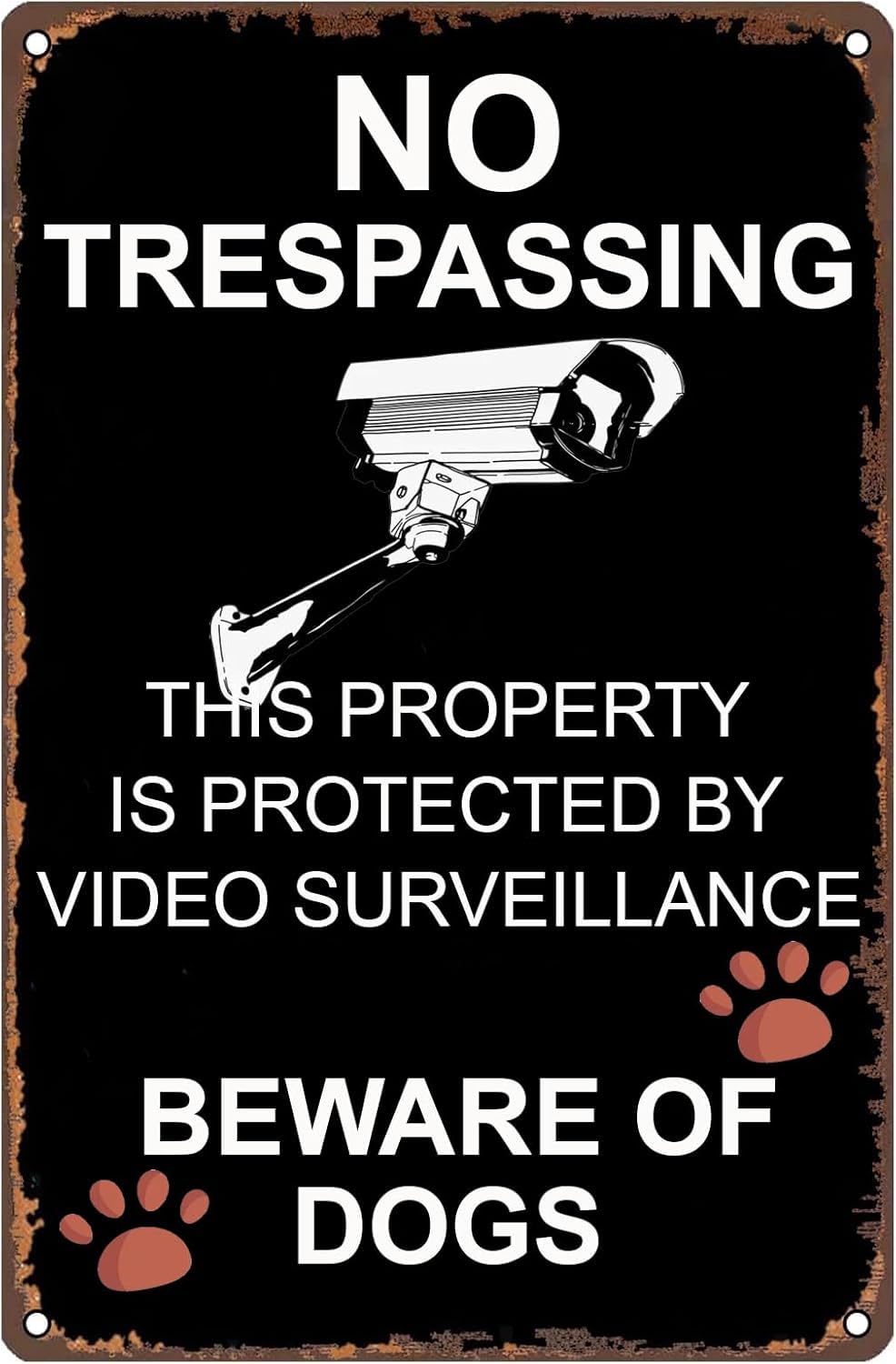 SMAZDFXX No Trespassing Warning Tin Sign, This Property is Protected By Video Surveillance Funny Metal Sign for Home Kitchen Bar Pub Cafe Farm Garden Garage Wall Decor Accessories 12"x16"