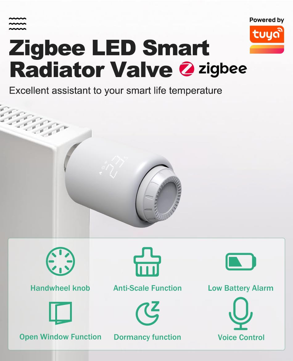 Smart Zigbee Valvola termostatica Raiator, termostato programmabile, controllo app Smart Life, controllo vocale, funziona con Alexa googlehome