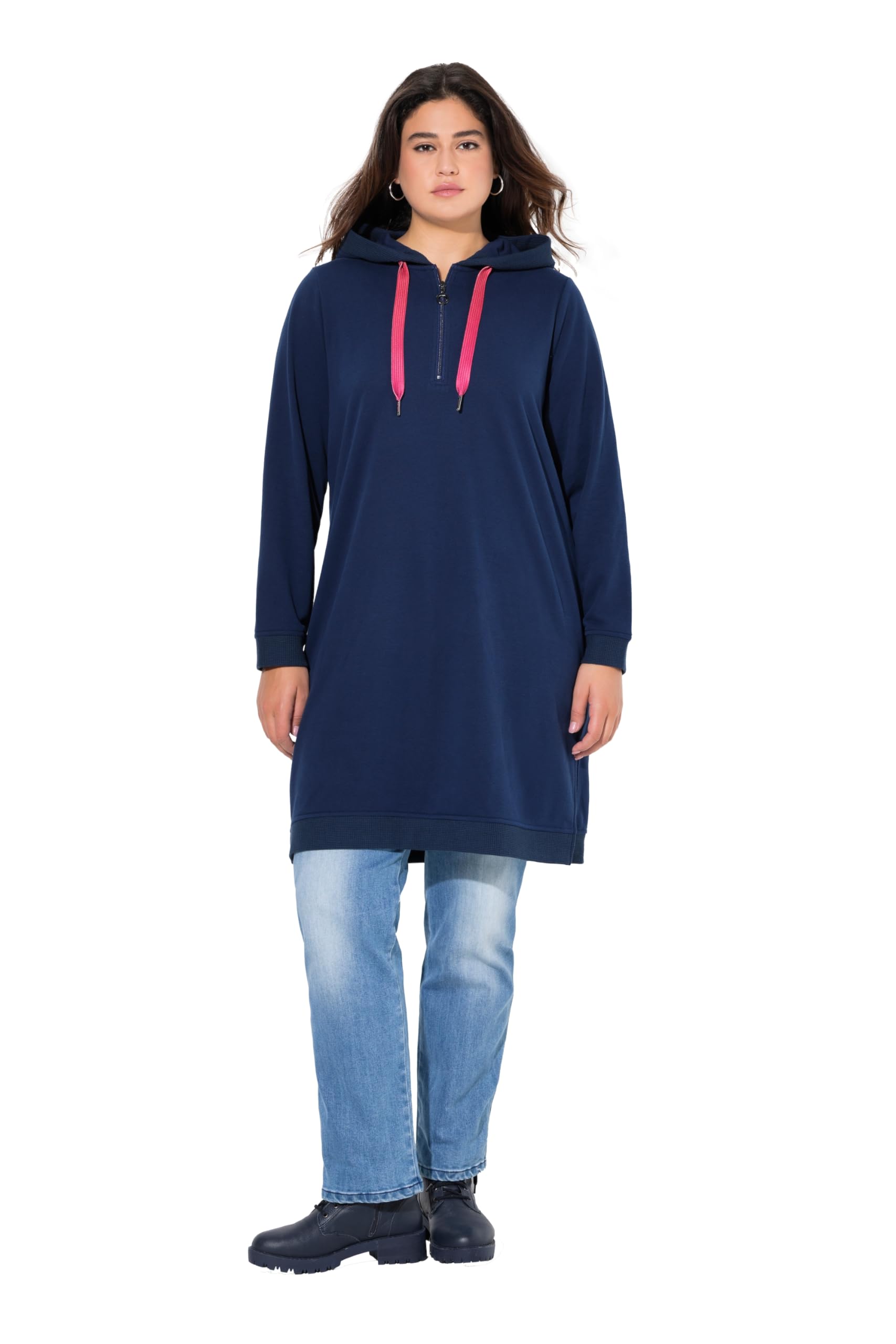 Ulla Popken Damen große Größen Übergrößen Plus Size Hoodiekleid, Waffelstruktur, Kapuze, Langarm 834695