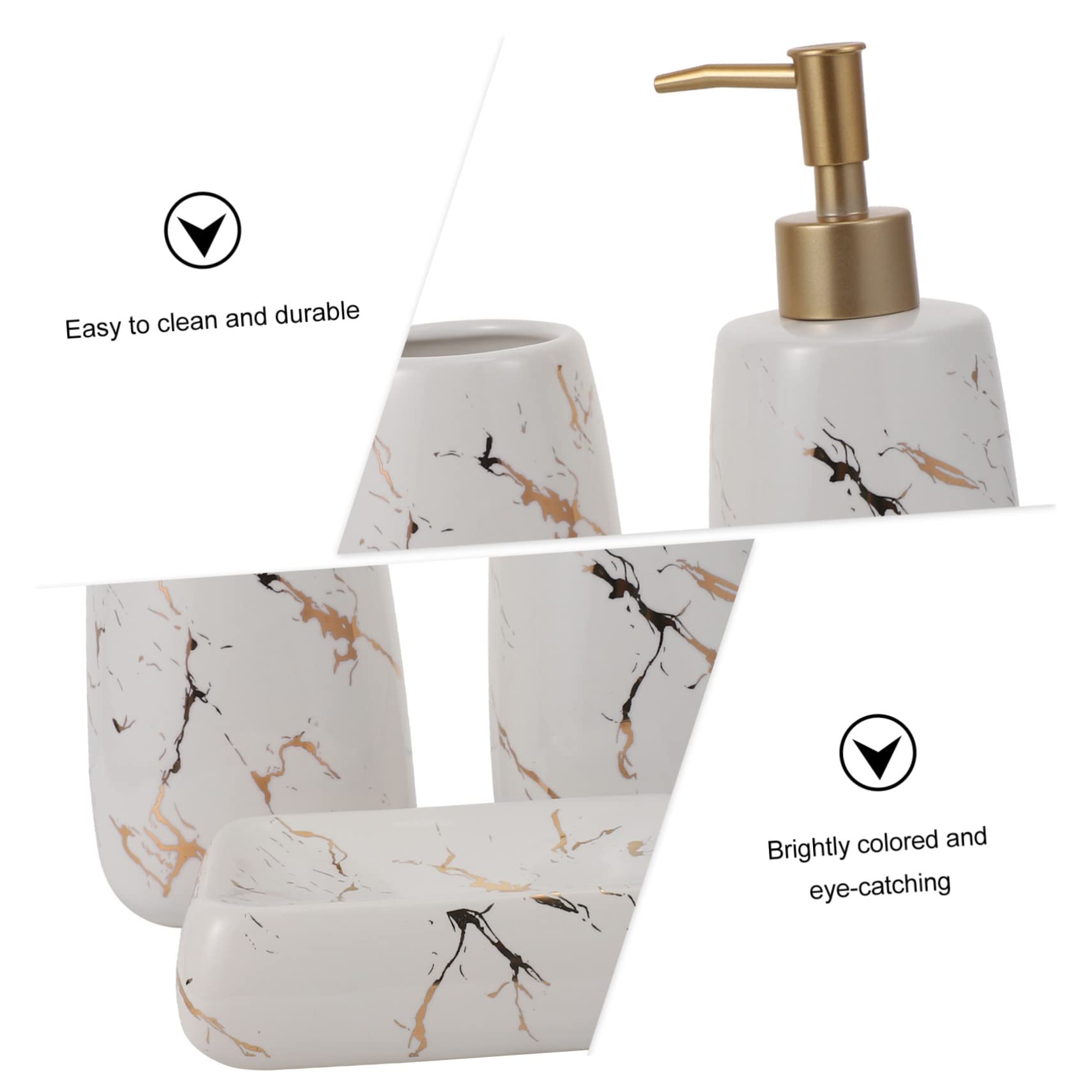 Ensemble de Salle de Bain 3 Pièces en Céramique Blanche, Style Marbre