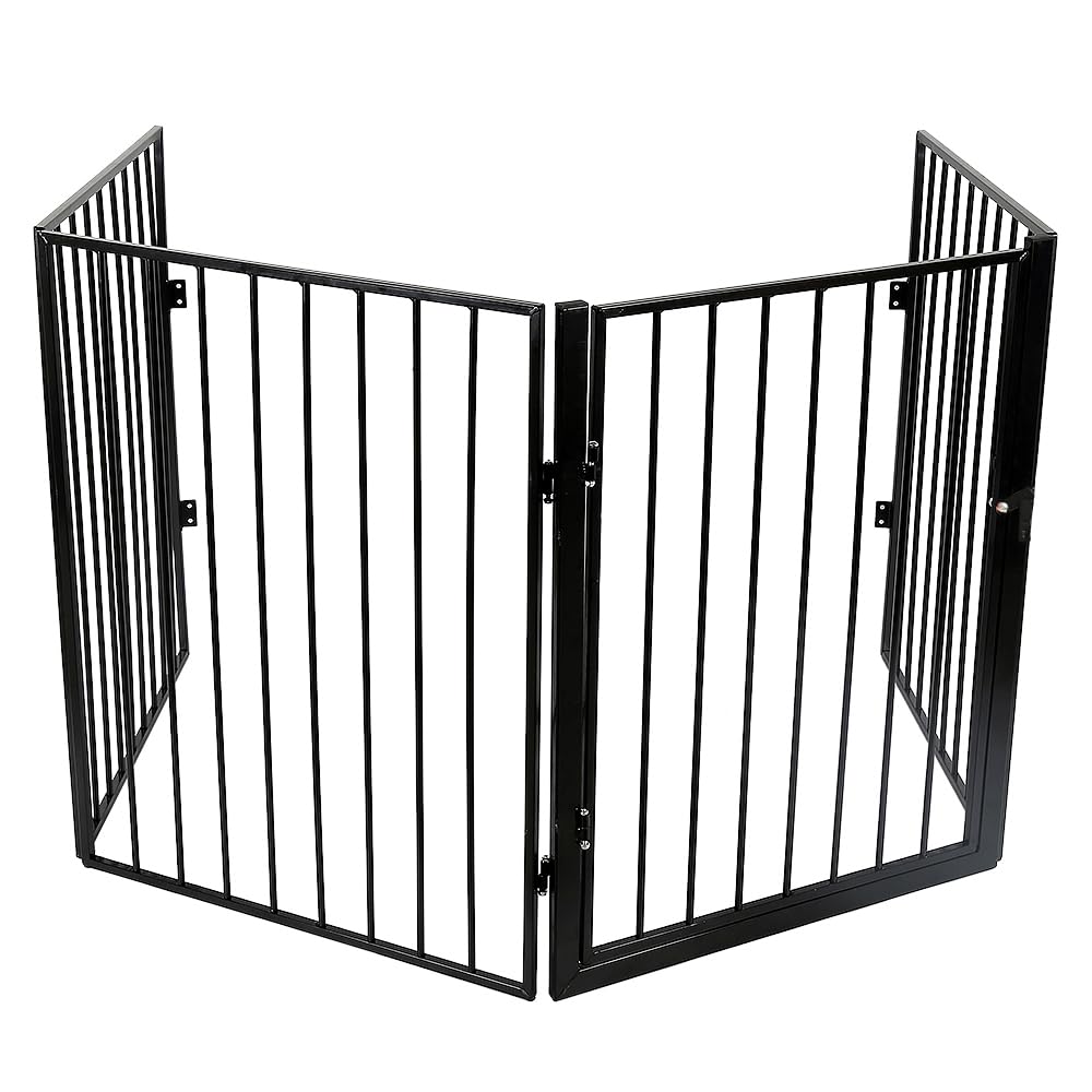 Barrera de seguridad para niños y perros, puerta de metal, 60 x 75 cm, barrera de seguridad para bebés y perros, para puertas | valla de seguridad (negro - 4 piezas)