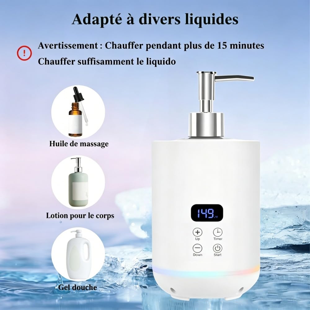 Chauffe-huile de massage avec deux distributeurs à pompe, écran LED, pour spa et salon (Blanc)