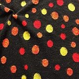 Angenehm weicher Wollstoff mit effektvollem rot-gelben Punkte-Muster zum Nähen von wärmender Outdoorbekleidung sowie den passenden Accessoires wie Mützen, Schals und Handschuhen - hält die Körperwärme zurück und ist dennoch atmungsaktiv