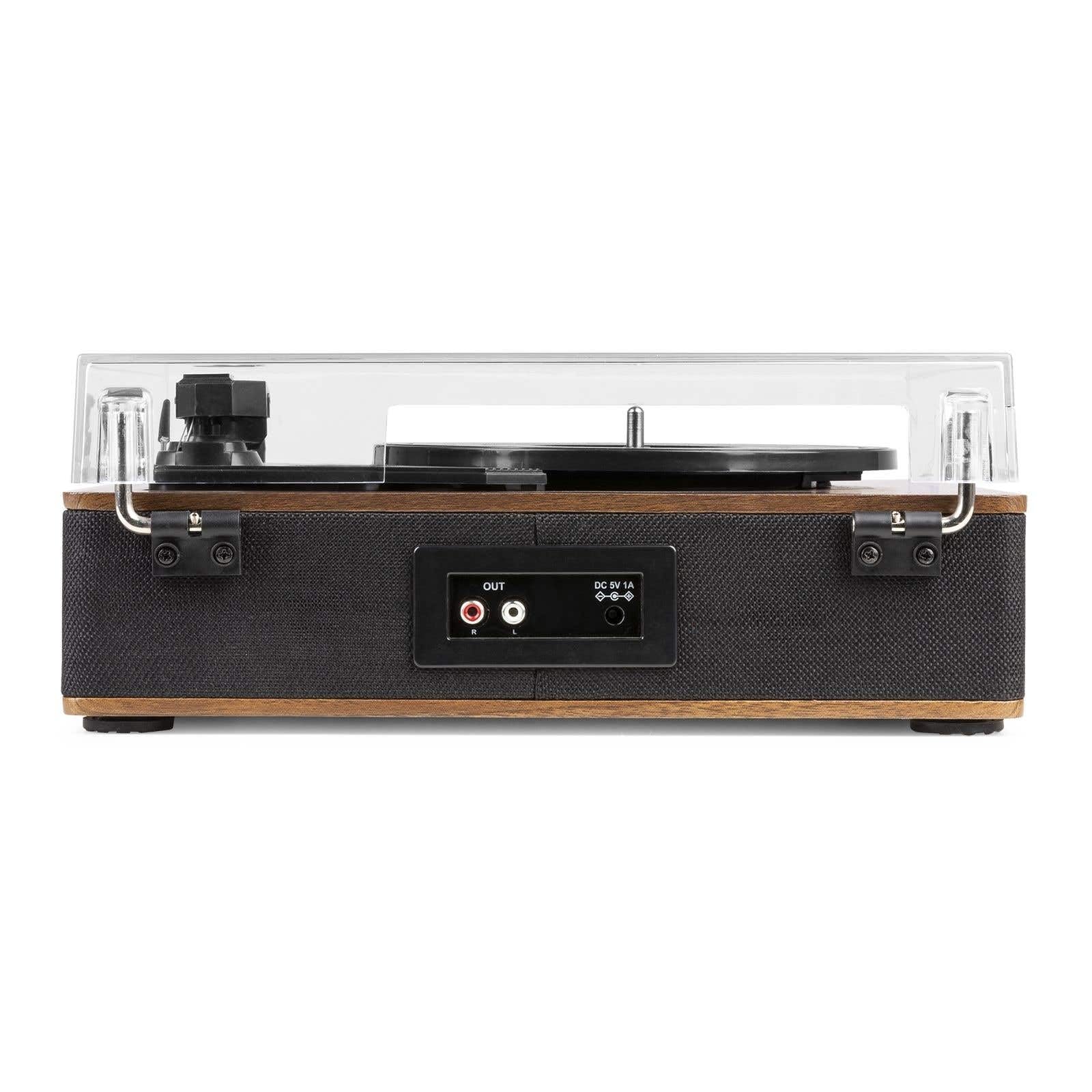 Fenton RP161 Plattenspieler Bluetooth, HQ Vinyl Player, Staubdeckel, Line-Out, eingebaute Stereo Lautsprecher, 3 Geschwindigkeiten, Single Puck, Schallplattenspieler mit Lautsprecher Walnuss Braun