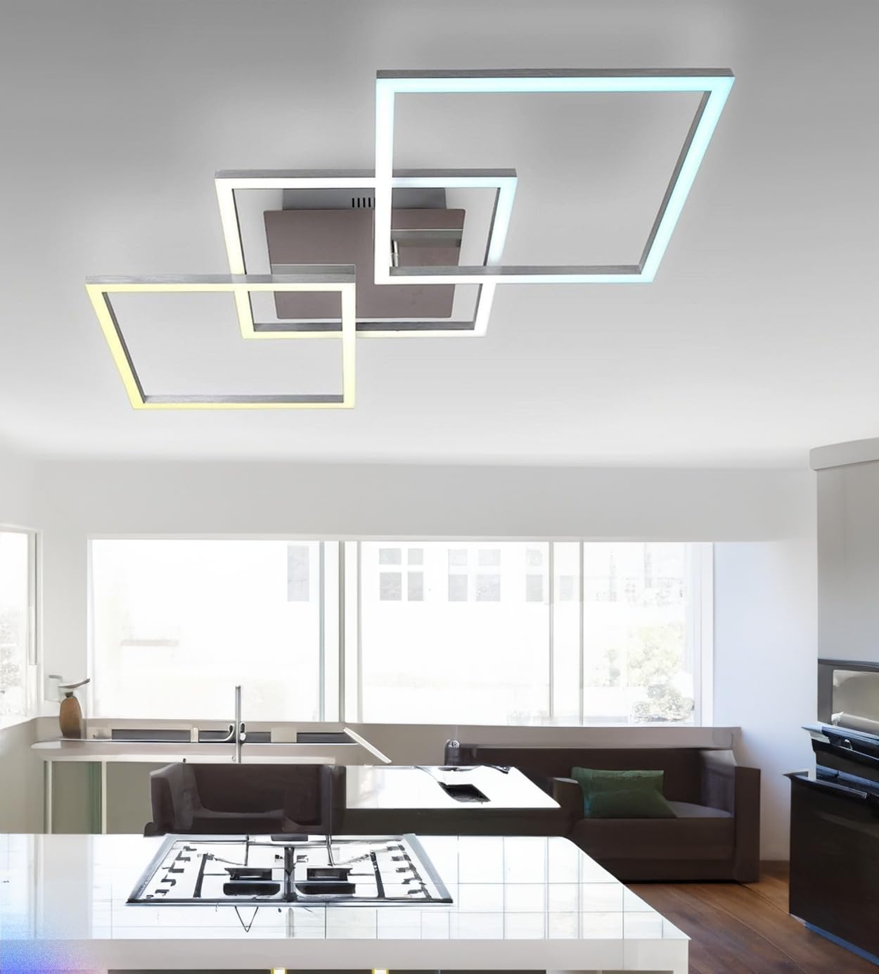 Arcadia Plafon Led Techo Moderno con Luz Cálida y Fría Regulable con Mando a Distancia y App - Lampara Dormitorio Salón Cocina Habitación Infantil Sala de Estar - 4500LM 82W 80 cm - Modelo Helios