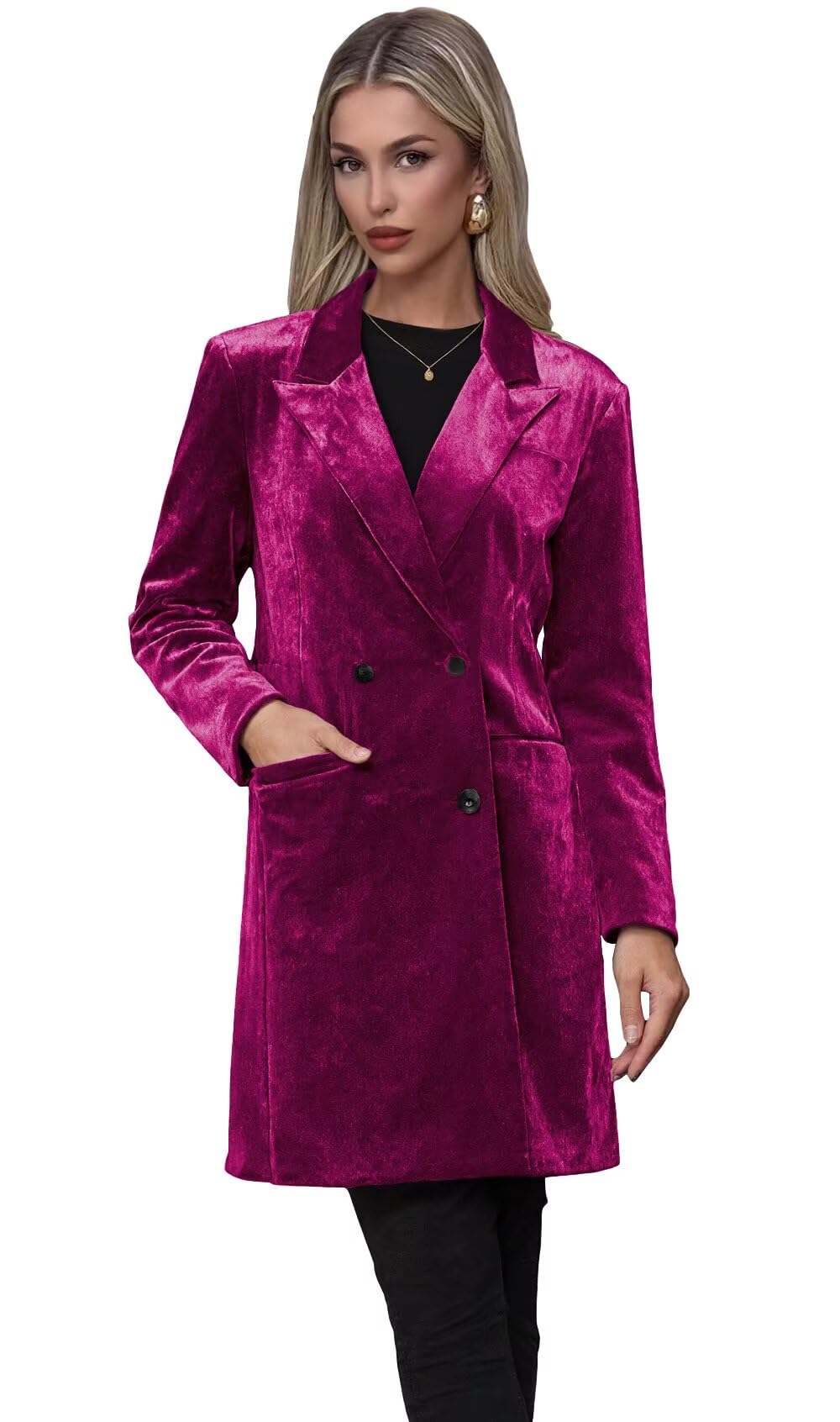 Fuchsia Jacket Dresses for Women Velvet Teacher Work Office Womens Blazer Dress Peak Lapel V Neck Skirt Size