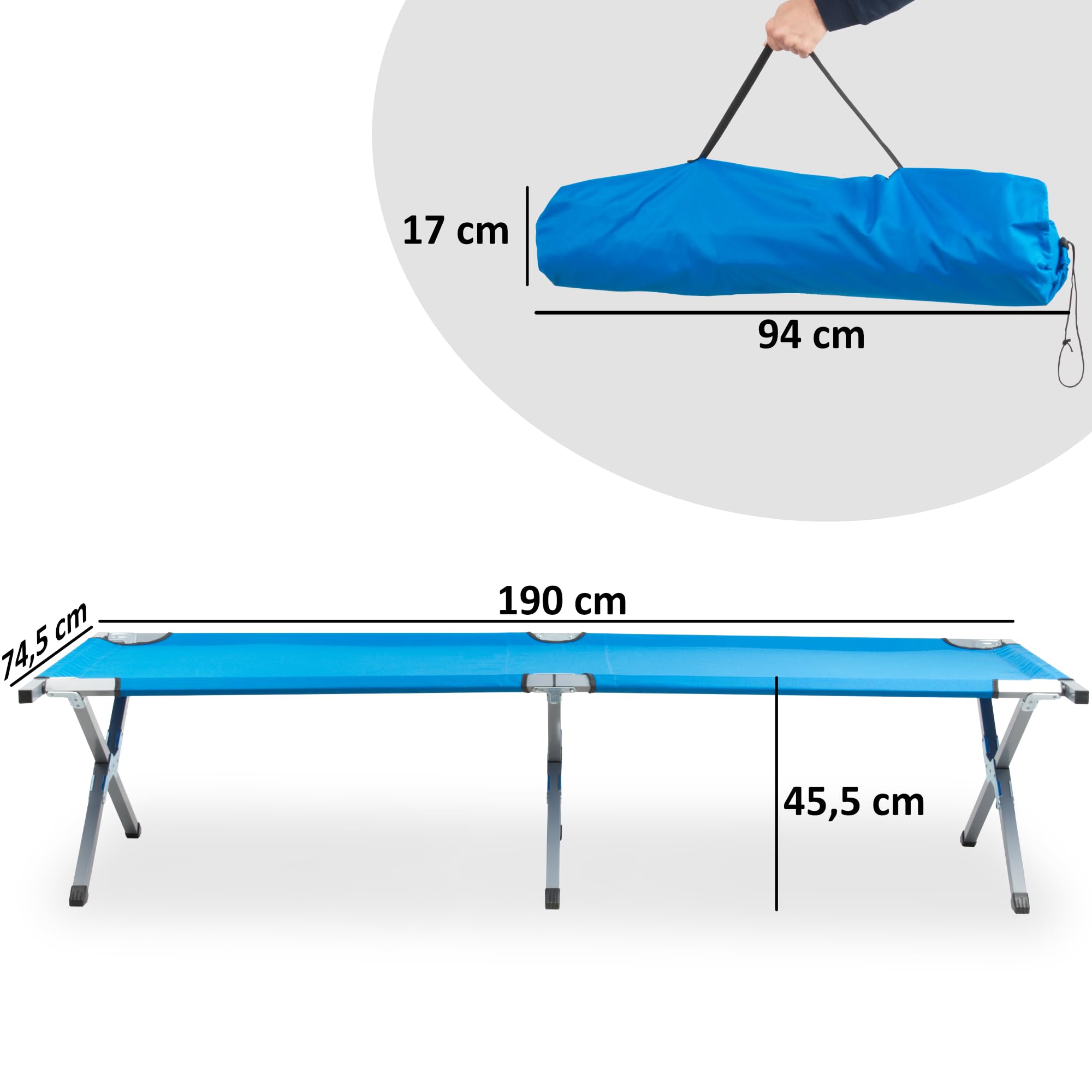 CampFeuer Cama de campo, soporta hasta 180 kg, de aluminio, tumbona de camping, tumbona estable, tumbona de jardín con bolsa de transporte, tumbona de pesca, tumbona de playa, tumbona plegable