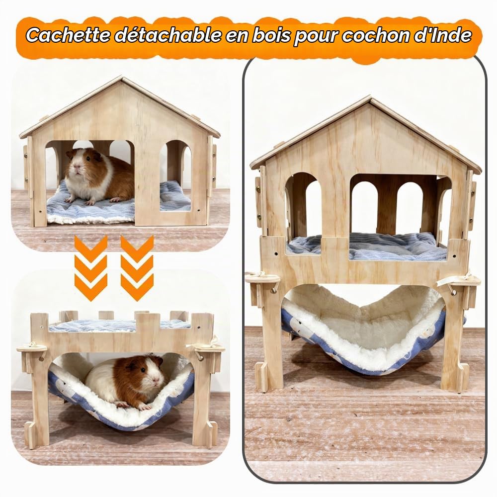 Maison pour Cochons d'Inde avec Rampe, Cochons d'Inde Hamac et Coussin, Jouet pour Cochon d'Inde Habitats Accessoire