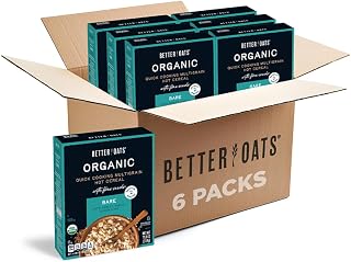 Better Oats Bare Organic Multigrain Hot Cereal Packets - Instant Oatmeal with Thick Hearty Texture, USDA Organic, 8 Pouches/Box (6 Pack)