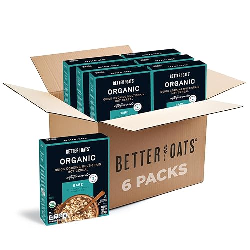 Better Oats Bare Organic - Paquetes de cereales calientes multigrano, avena instantánea, textura gruesa y abundante, orgánico USDA, caja de 8 bolsas